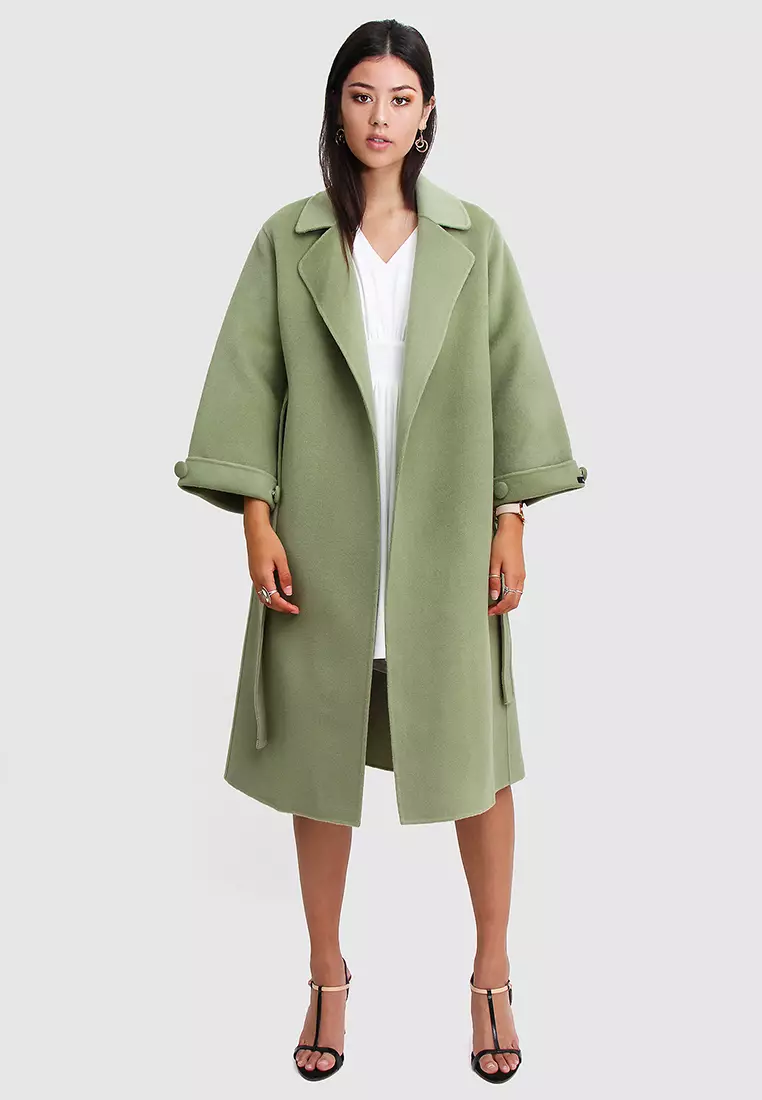 Jual Belle & Bloom Belle & Bloom Stay Wild Oversized Wool Coat in Grass ...