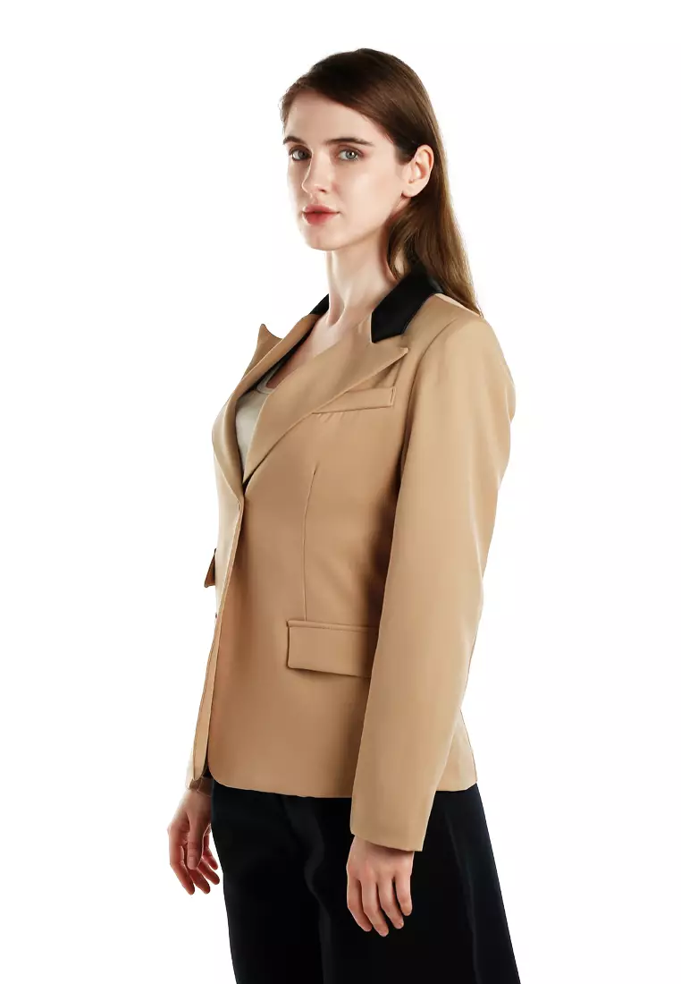 Blazer Kerah Dua Warna Khaki
