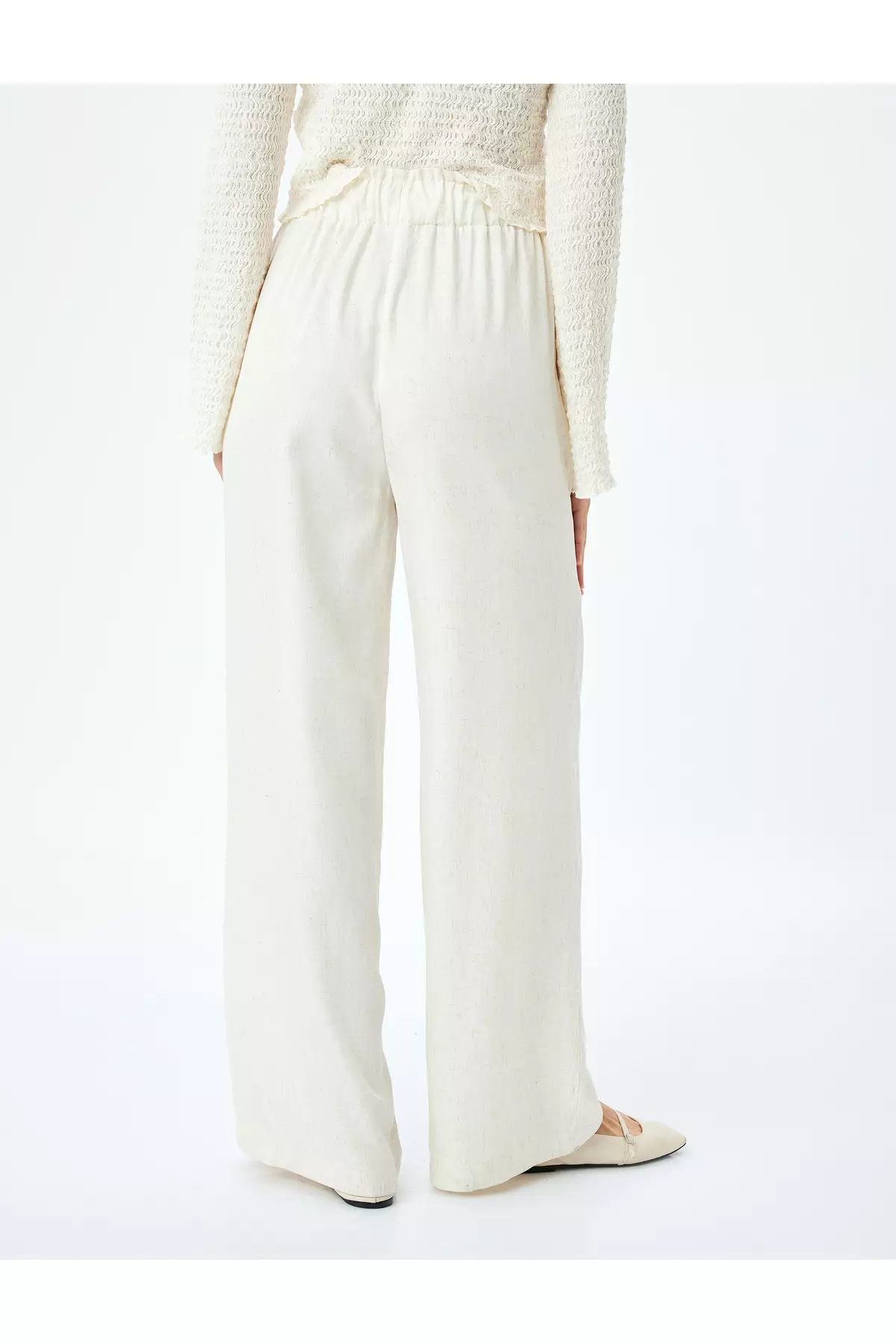Linen Viscose Beige Women's Pocket Trousers