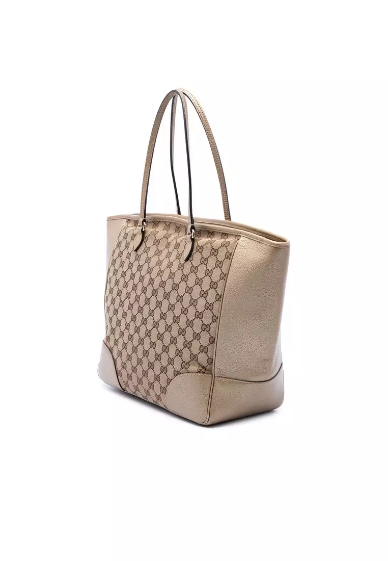 Pre-Loved Gucci Gg Canvas And Metallic Calfskin Bree Tote