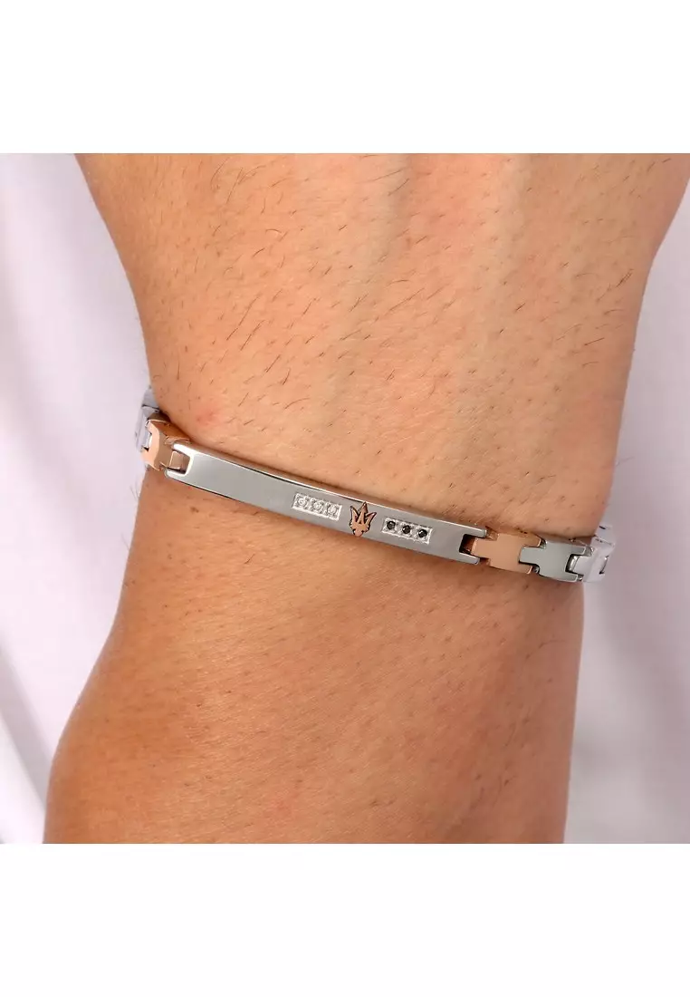 Maserati Jewels 220mm Men's Stainless Steel Diamond Bracelet, Silver & Rose Gold, JM521ATY11 (Adjustable)