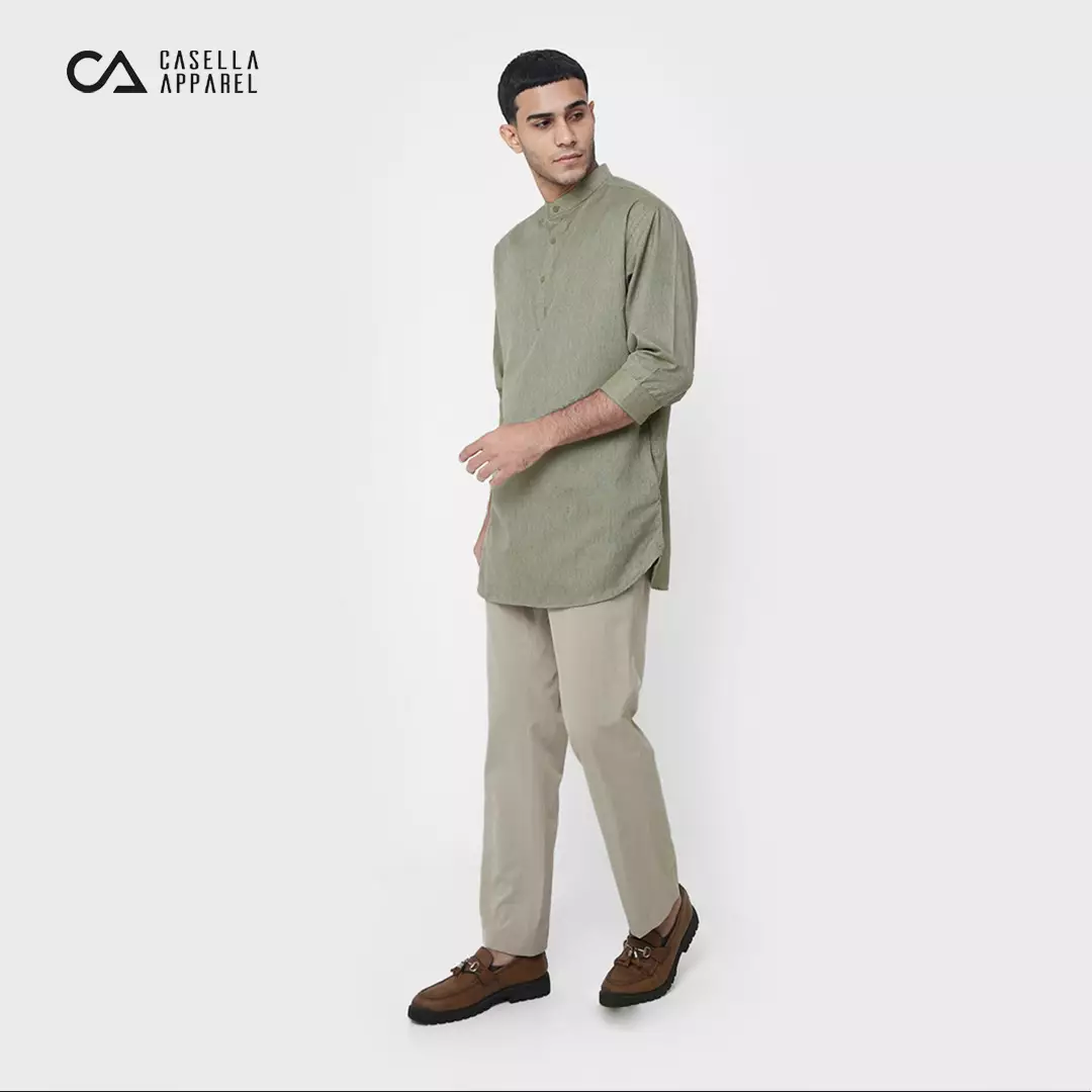 Casella Baju Koko Kurta Lengan ¾ Two Tone | Kurta Hamzah 5002 Olive Grey
