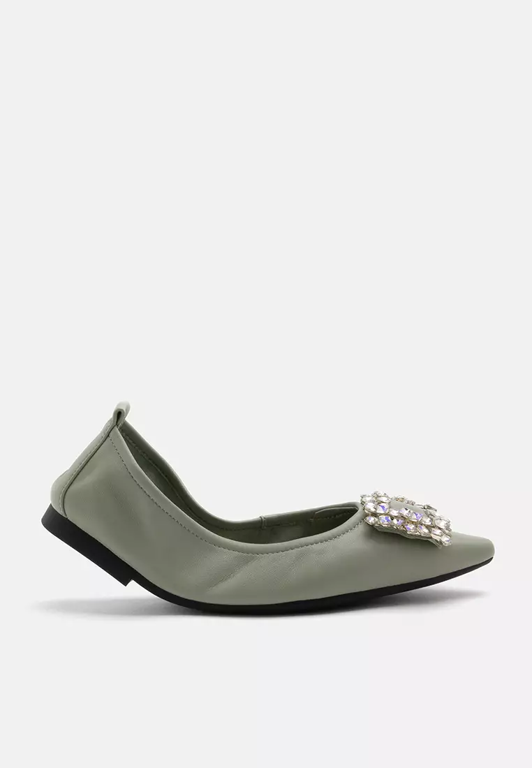 Discount on Pazzion  shoes - SKU: Odessa Embellished Buckle Foldable Flats Green