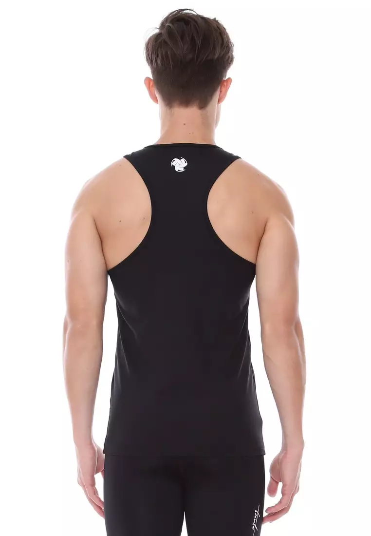 Tiento Man Baselayer Singlet Black White Sport Pria Olahraga Renang Senam Zumba Yoga Lari Running Jogging Gym Fitness