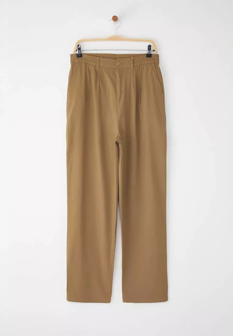 Beige Wide Leg Loose Fabric Baggy Trousers Tmnss23Pl00039