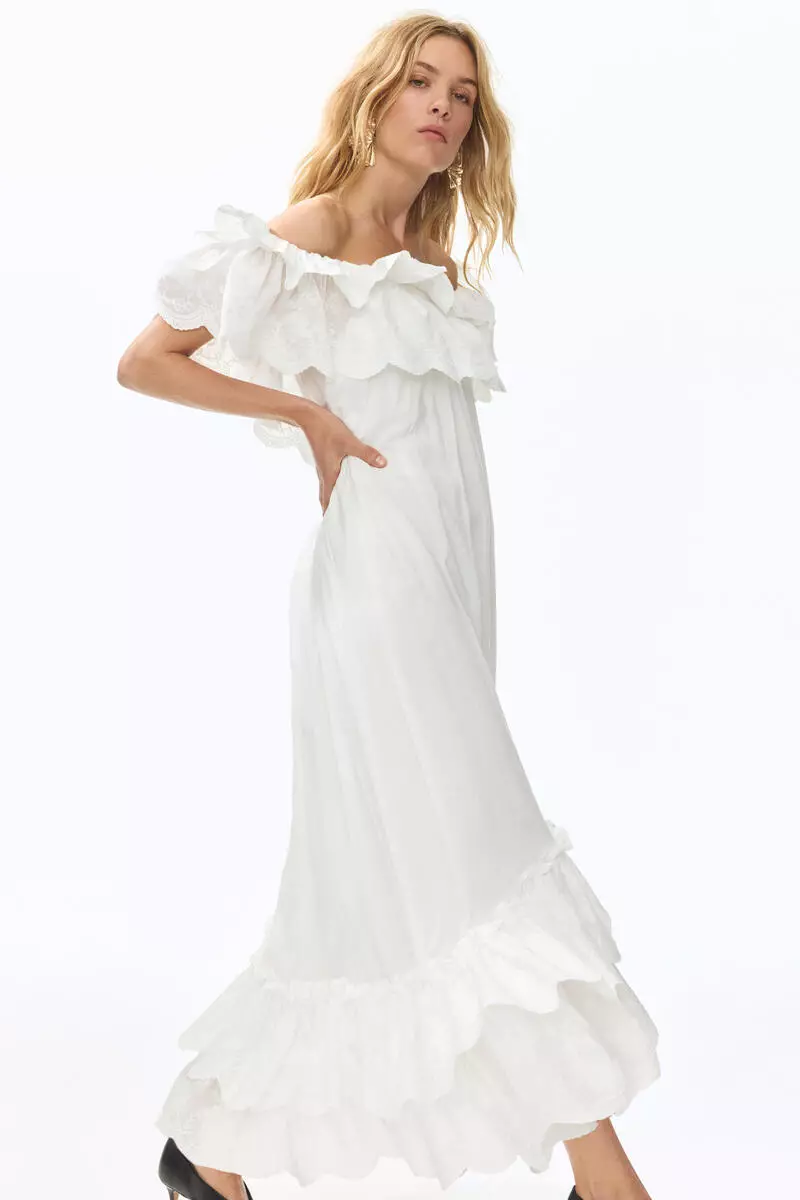 white off shoulder dress philippines FILIPINIANA DRESS Embroidered Off-shoulder Gown Philippine National Costume  - Beige