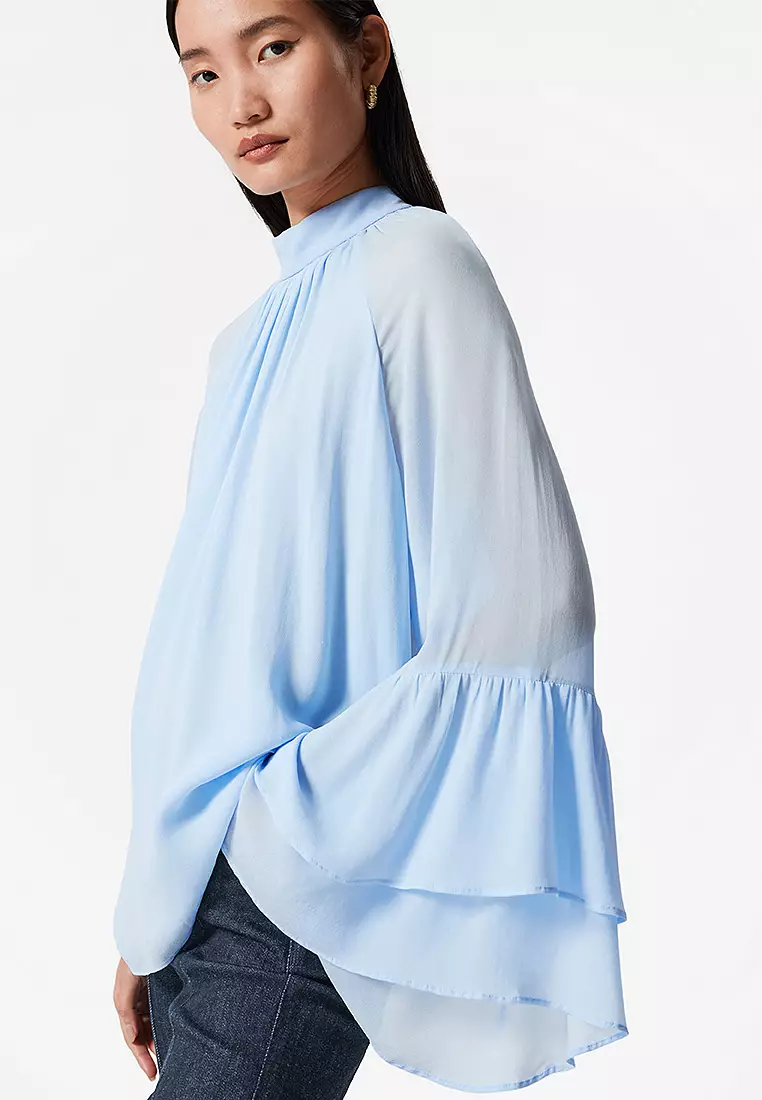 Flounced Stand-Collar Blouse