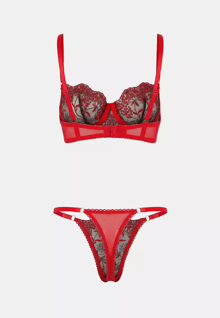 Red Brode Floral Capless Underwear Set Thmss26Cc2