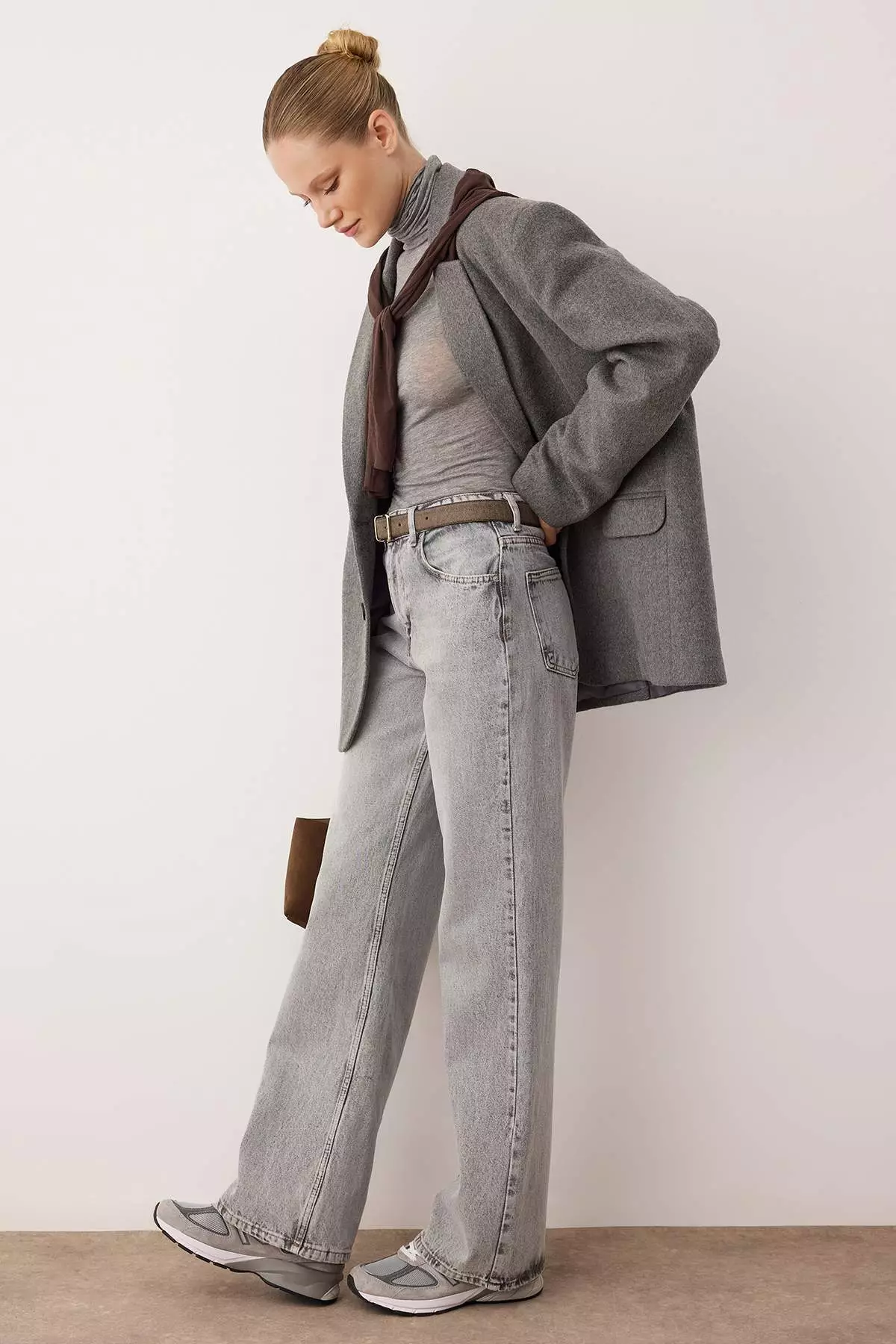 Gray High Waist Wide Leg Wide Leg 1% Cotton Non-Stretch Jeans Twoss25Je172