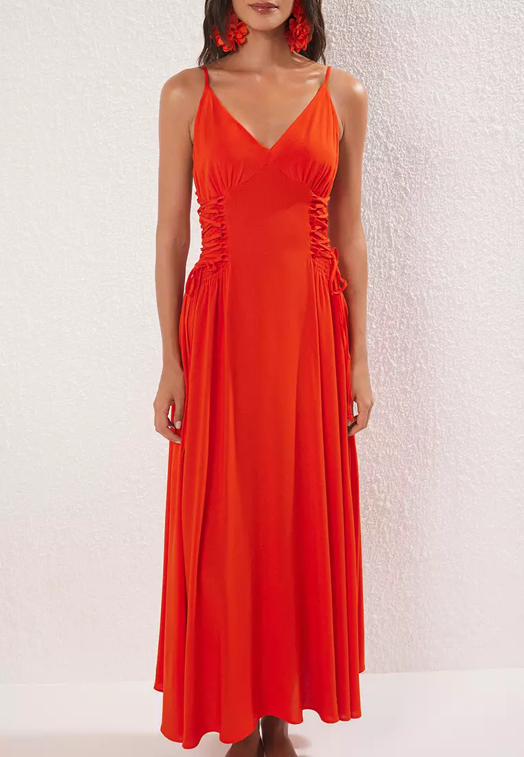 Floral Pattern Maxi Woven Beach Dress TBESS24EL00098