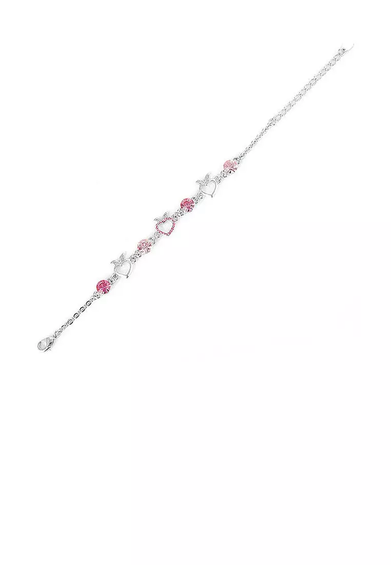 Heart Shape Apple Bracelet with Pink CZ and Austrian Element Crystals