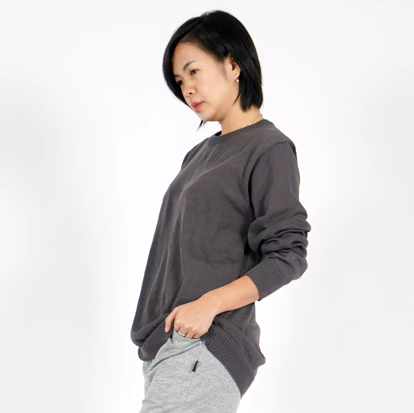 ONIE Knit Sweater Rajut Wanita Knit Outer Sweater O Neck Sweater Wanita Leher O - ABU TUA