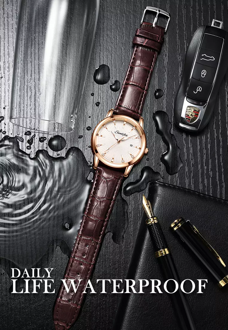 Jam Tangan Pria Original Kuarsa Bisnis Mode Anti Air Tali Kulit Jam Tangan Cowok 7006 brown white