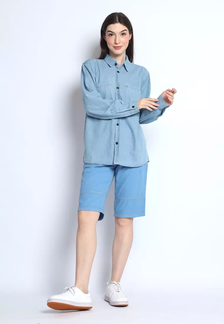 Kemeja Denim Wanita Skena L/S Krah Mandarin Saku Besar 282408
