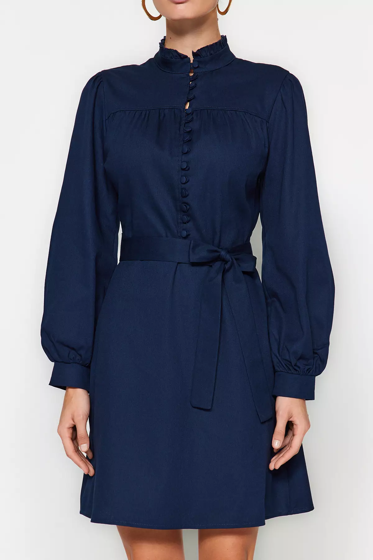 High Collar Woven Dress