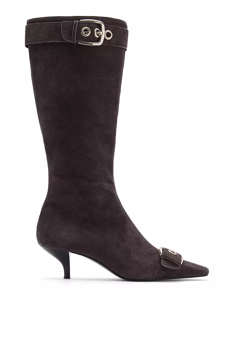 Discount on Mango  shoes - SKU: Suede Leather Boots With Buckle Detail