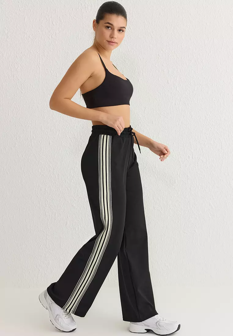 Black Striped Diver/Scuba Fabric Sports Knitted Sweatpants THMSS25EA00006