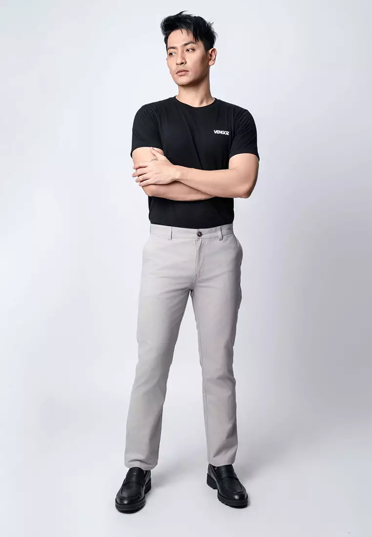 Regular Straight Fit Chino Cotton Twill Light Grey