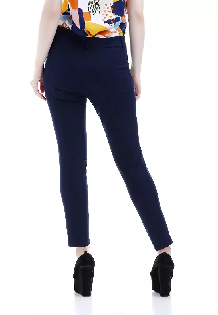 Tinsley Celana Chino Bawahan Wanita Kasual Motif Solid Long Pants Woman - Navy