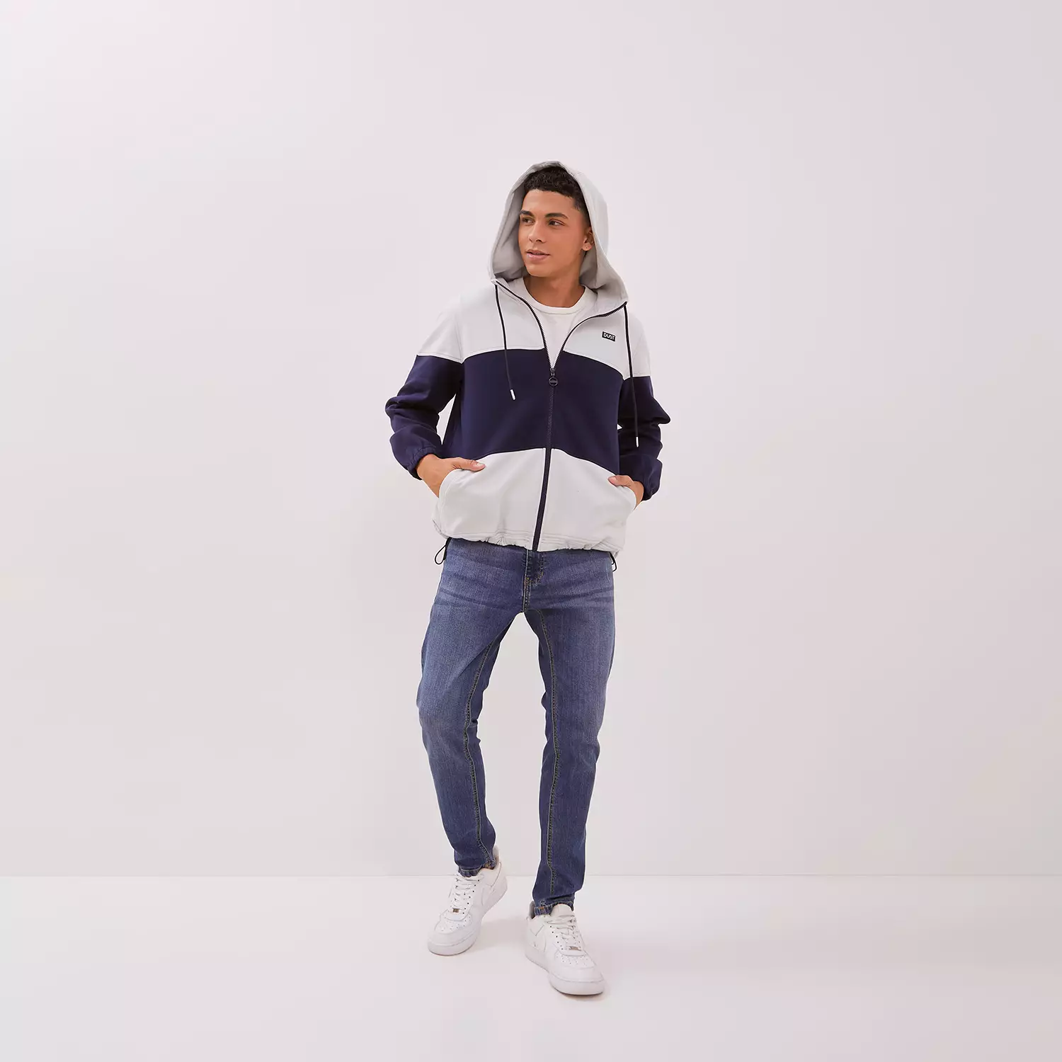 DUST Jaket Hoodie Unisex Color Blok Taka LT.Grey Navy (D.5403-U)