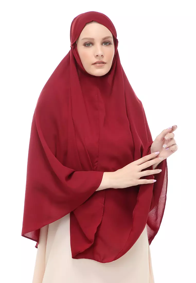 Nindy Jilbab Khimar Bergo Jumbo Motif Polos Relaxed Fit - Maroon