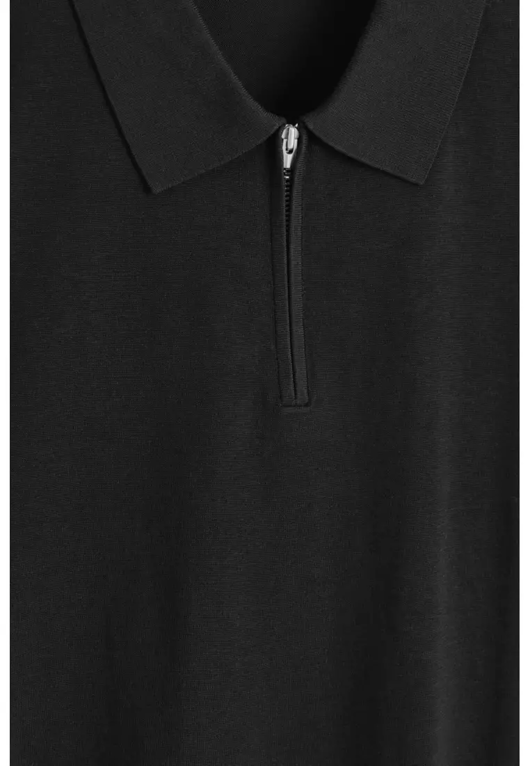 SLIM KNITTED SILK ZIP-UP POLO SHIRT