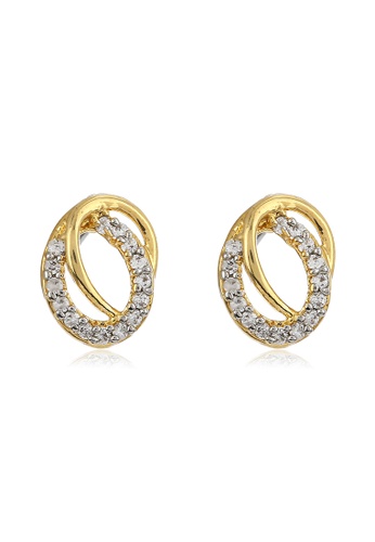 estele gold Estele Non-Precious Metal 24kt Gold and Silver Tone Plated AD Stone Stud Earrings for Women CA639ACAD2CDC7GS_1