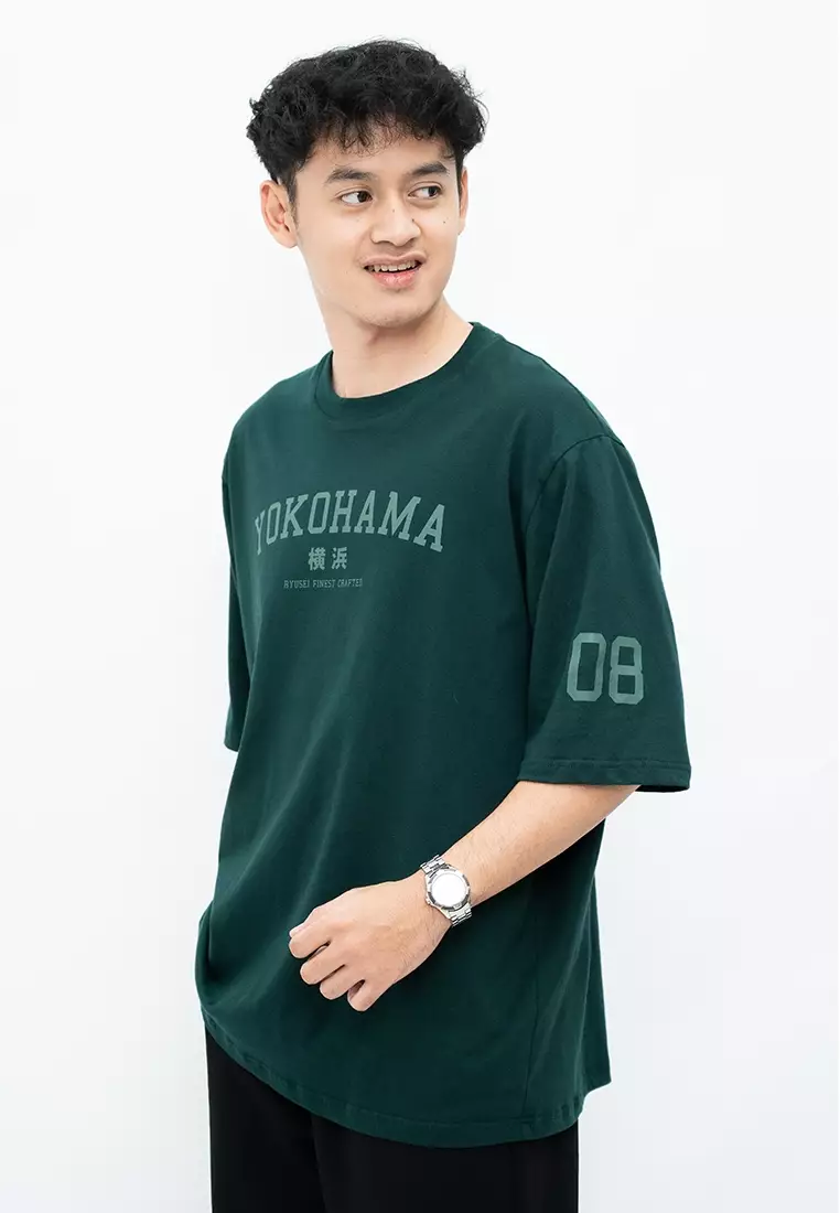 Ryusei Kaos Pria Boxy Oversize Yokohama Green