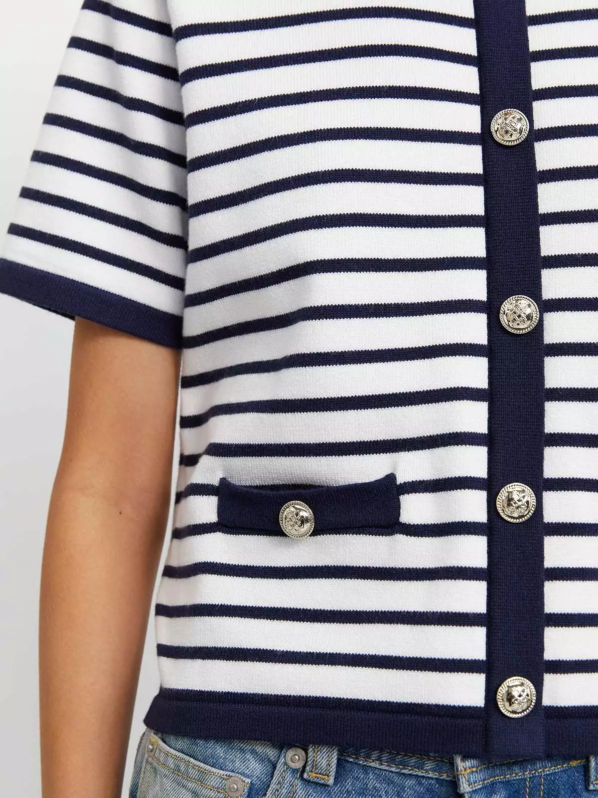 Buttoned Striped Top - Navy/White