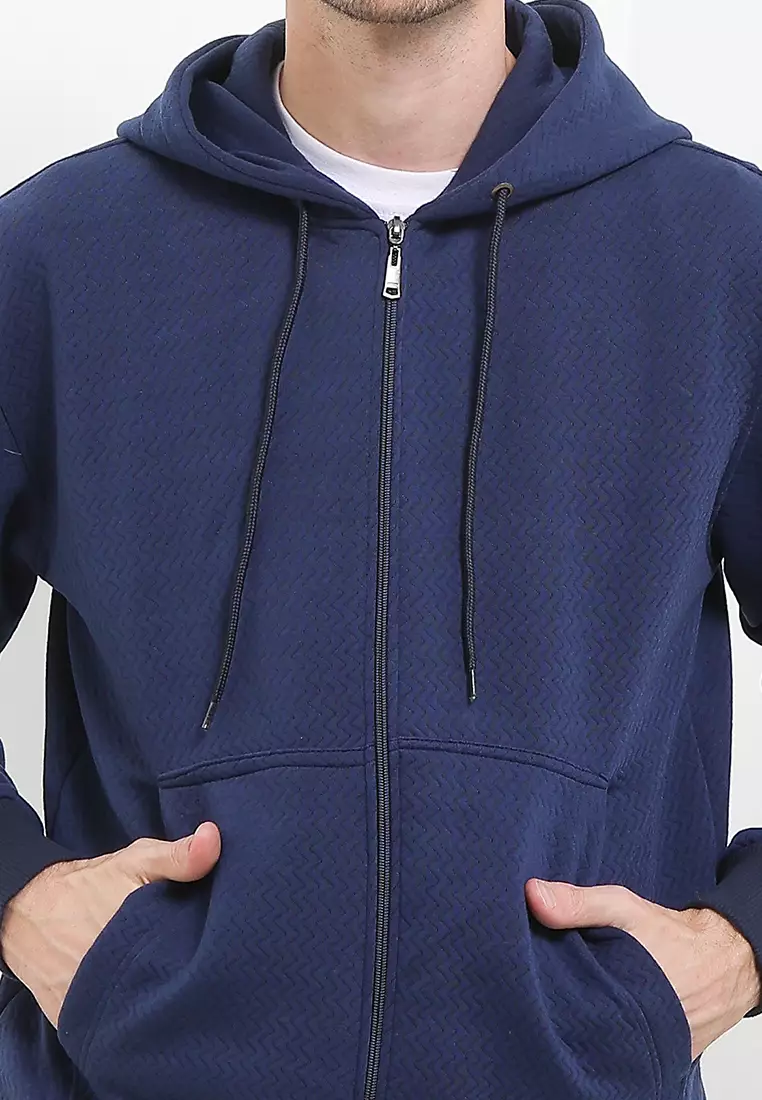 SYZLO Jaket Hoodie Zipper Maze Cotton Fleece - Navy Blue