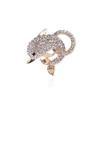 Glamorousky white Simple and Bright Plated Gold Dolphin Brooch with Cubic Zirconia C762CACD0EEF8AGS_1