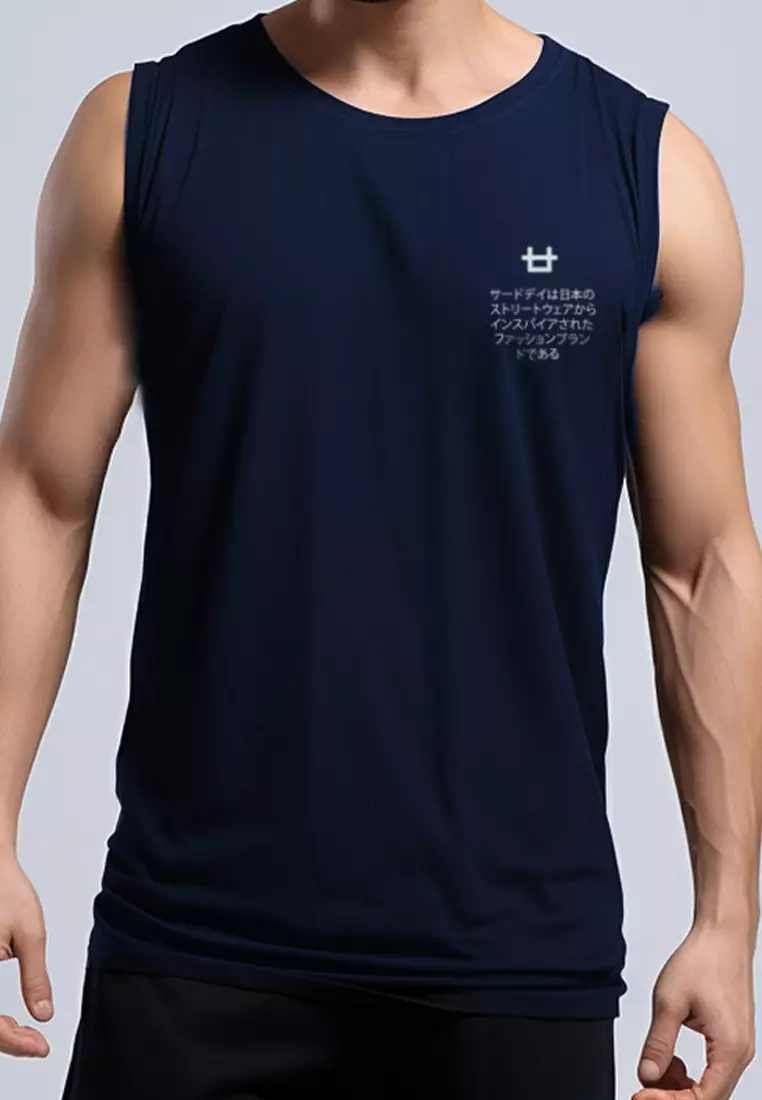MTI82 Kutung Pria Casual  HKR Logo Katakana Paragraph Navy