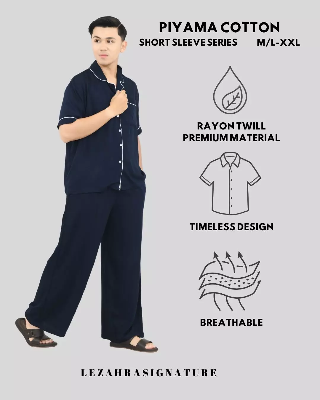 Baju Tidur Pria S/S RHIU PYJAMA SETS FREE SLIP ON