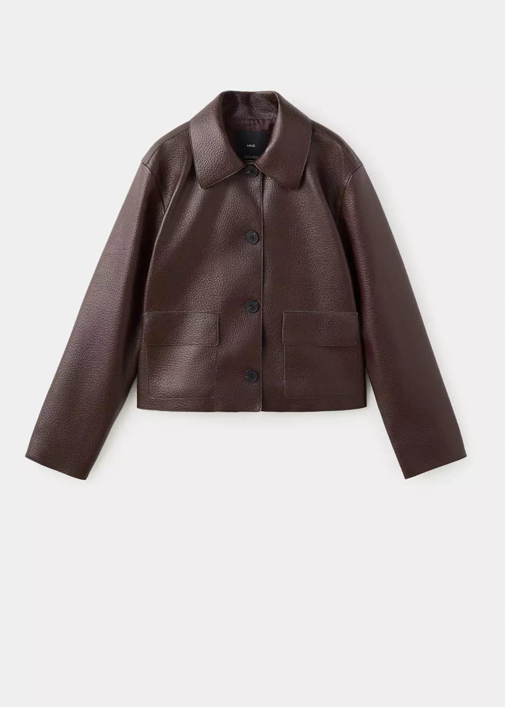 Jaket kulit sintetis dengan saku