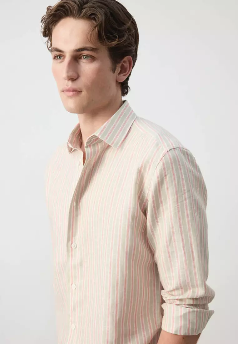 Linen-Cotton Blend Stripe Shirt