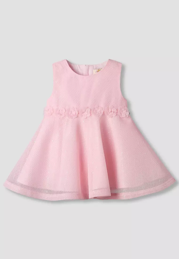 Babyshop Juniors Round Neck Sleeveless A-Line Dress With Floral Applique