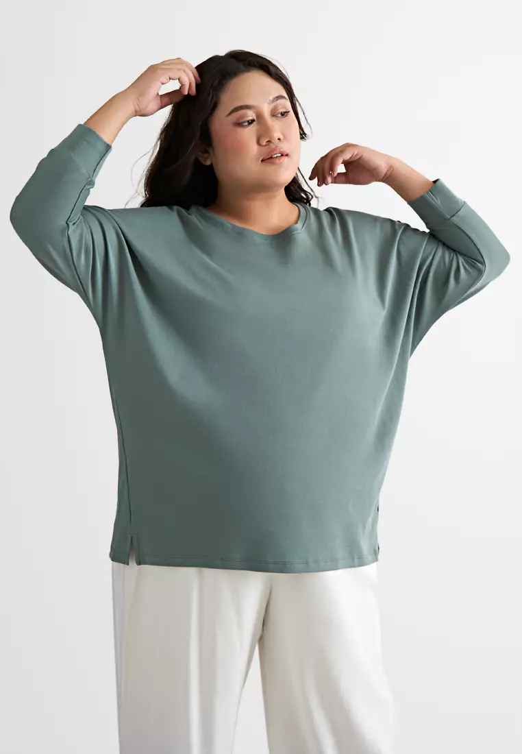 Mis Claire Plus Size Olivia Oversized 3/4 Sleeves Jumper - Light Green