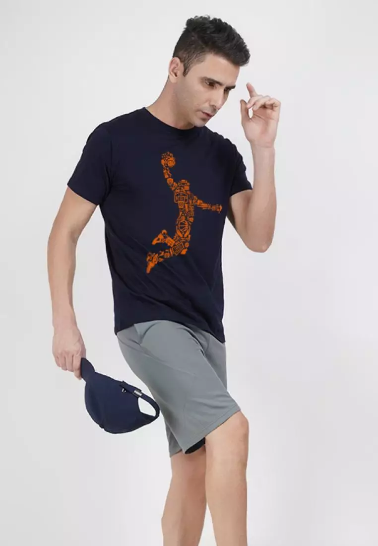 Basketball Men Graphic Blue Comfort Short Sleeve Cotton Running T-Shirt