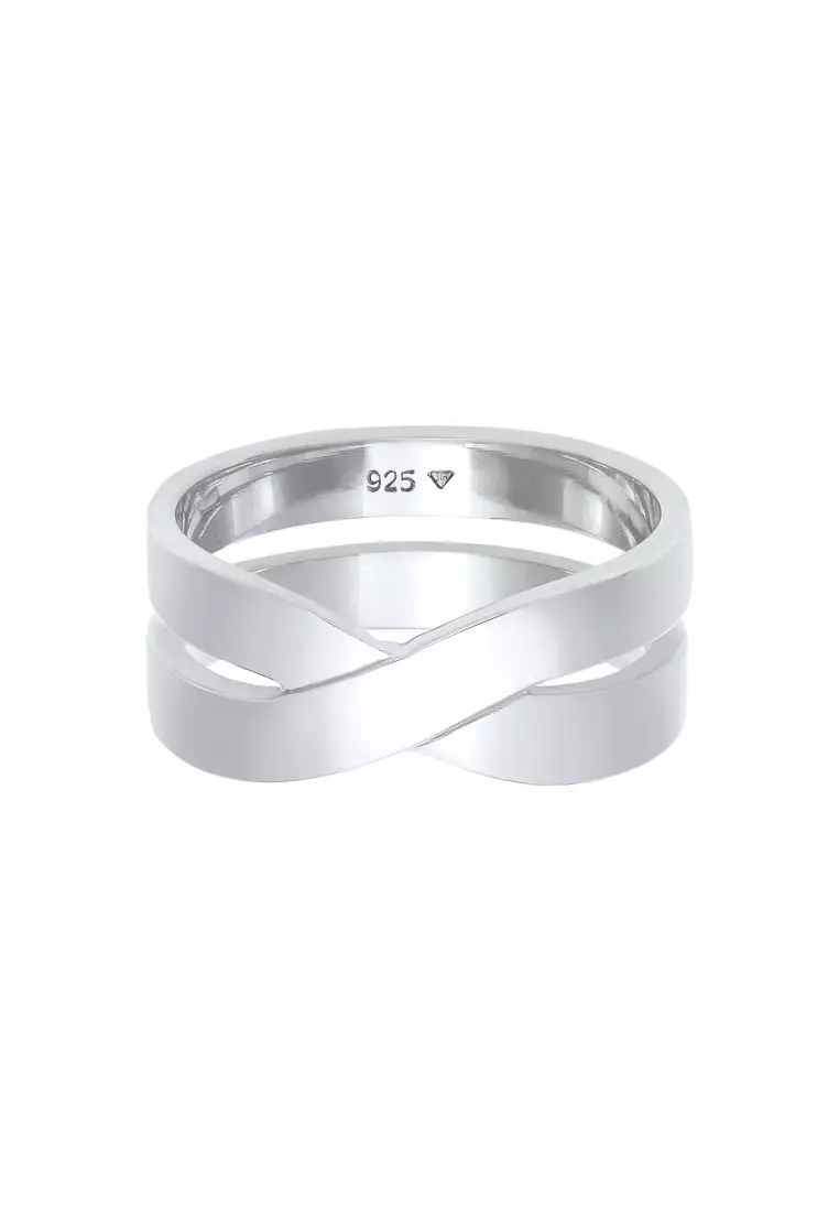 Ring Men Bandring Crossed Robust Solid in 925 Sterling Silver