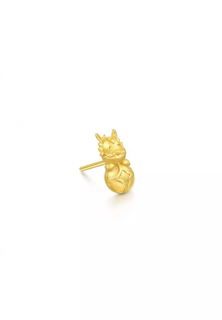 999.9 24K Solid Gold Single Dragon Stud Earrings for Women 94374E