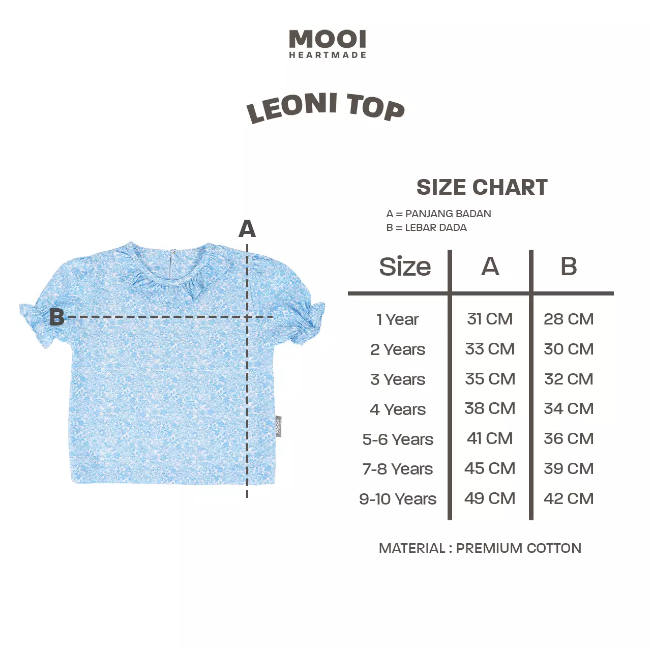 Mooi Atasan Anak Perempuan Leoni Top - Sky Blue