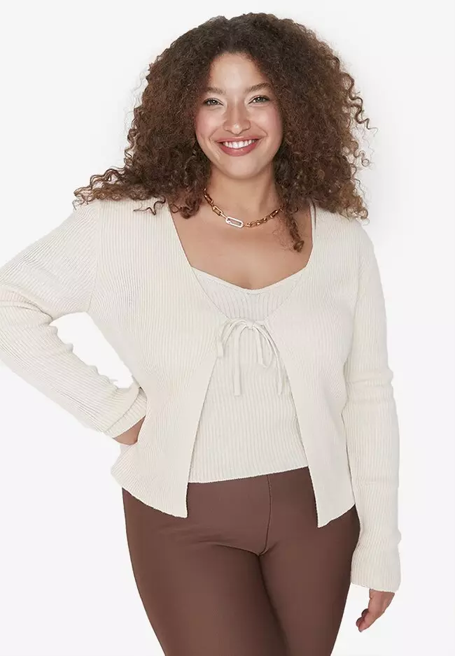 Buy Trendyol Plus Size Rib Cami Top Cardigan Set 2024 Online