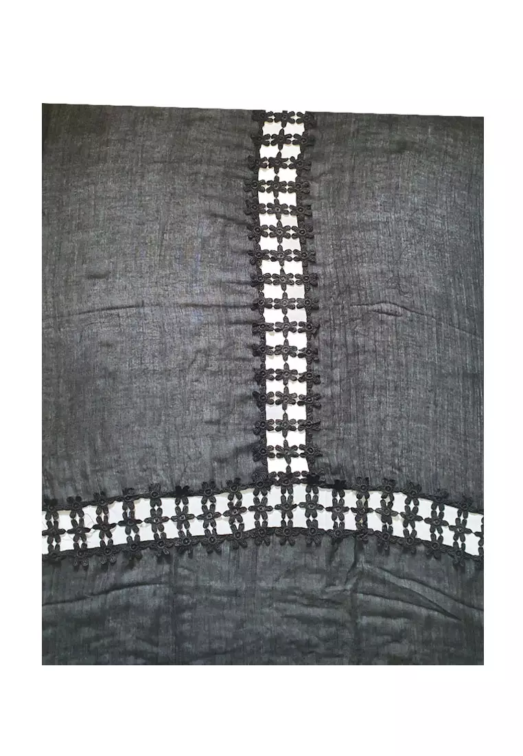 Flora Embro Cotton Scarf Black