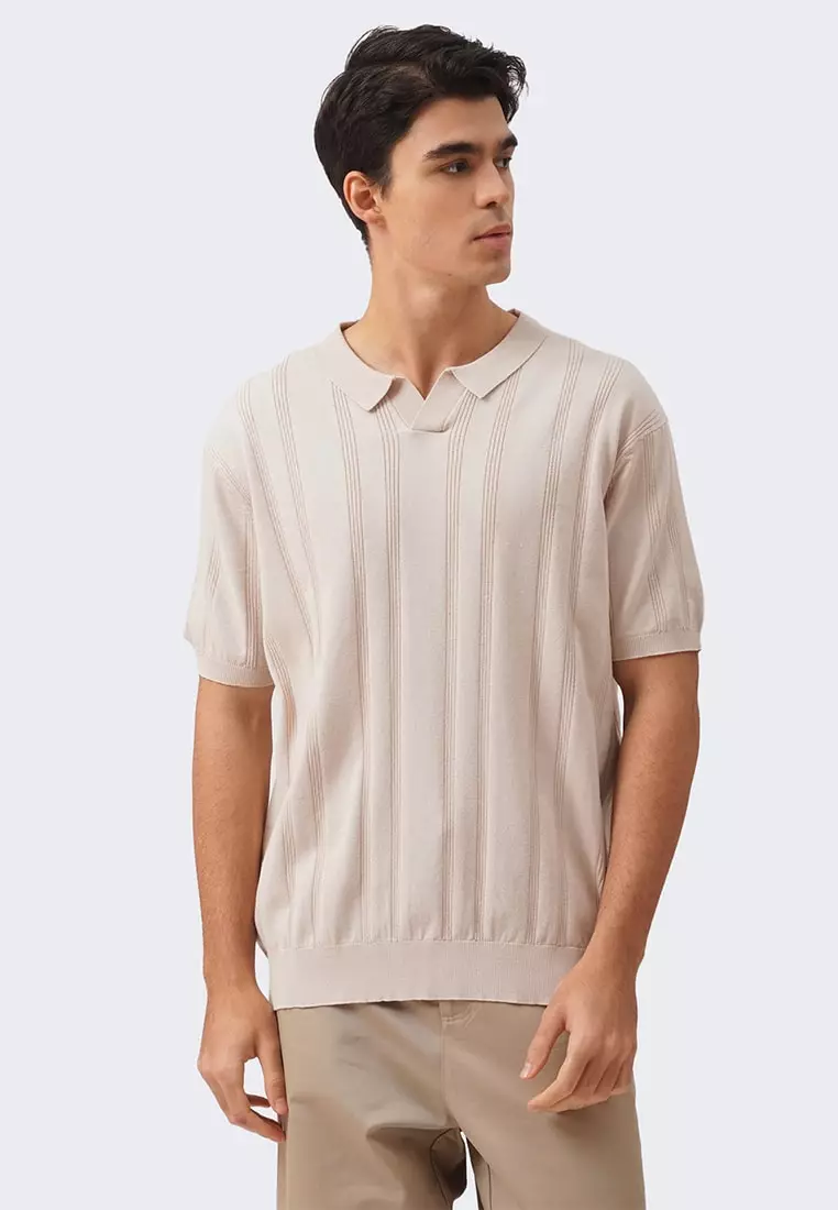 Men's Ribbed Knit Open Placket Polo
