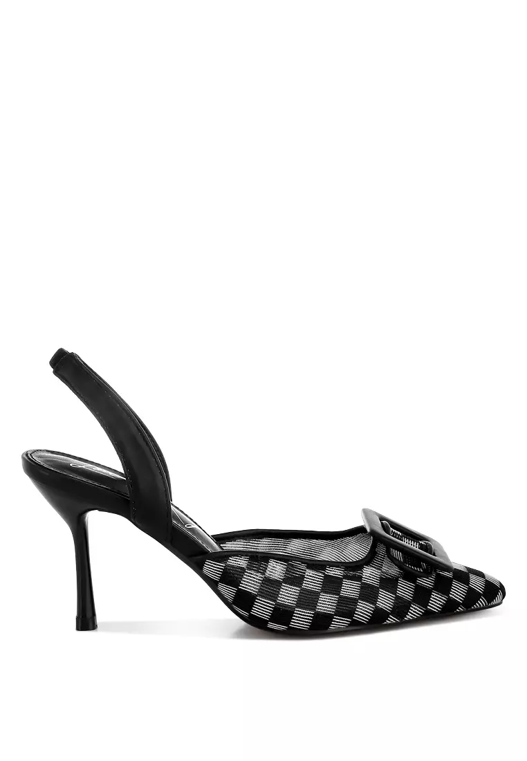 Discount on London Rag  shoes - SKU: Mesh Checkered Pointy Stiletto Heels in Black