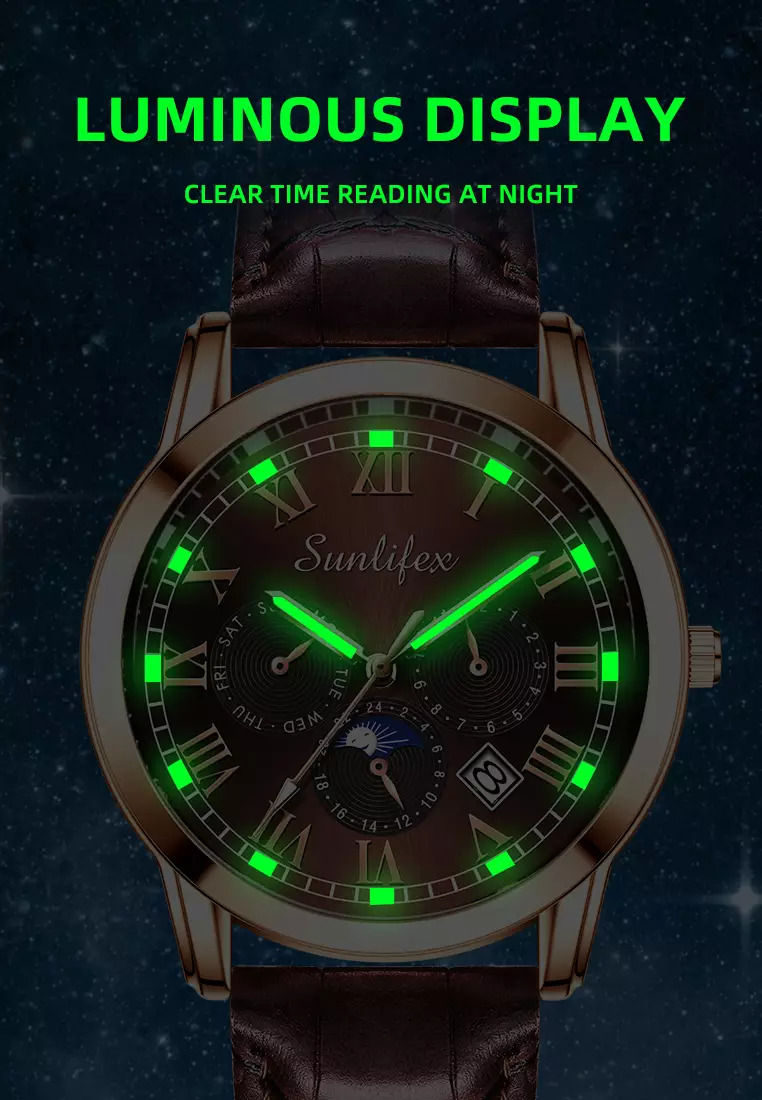 Jam Tangan Pria 7003 Kalender Kuarsa Santai Bisnis Tali Kulit Jam Tangan Cowok brown