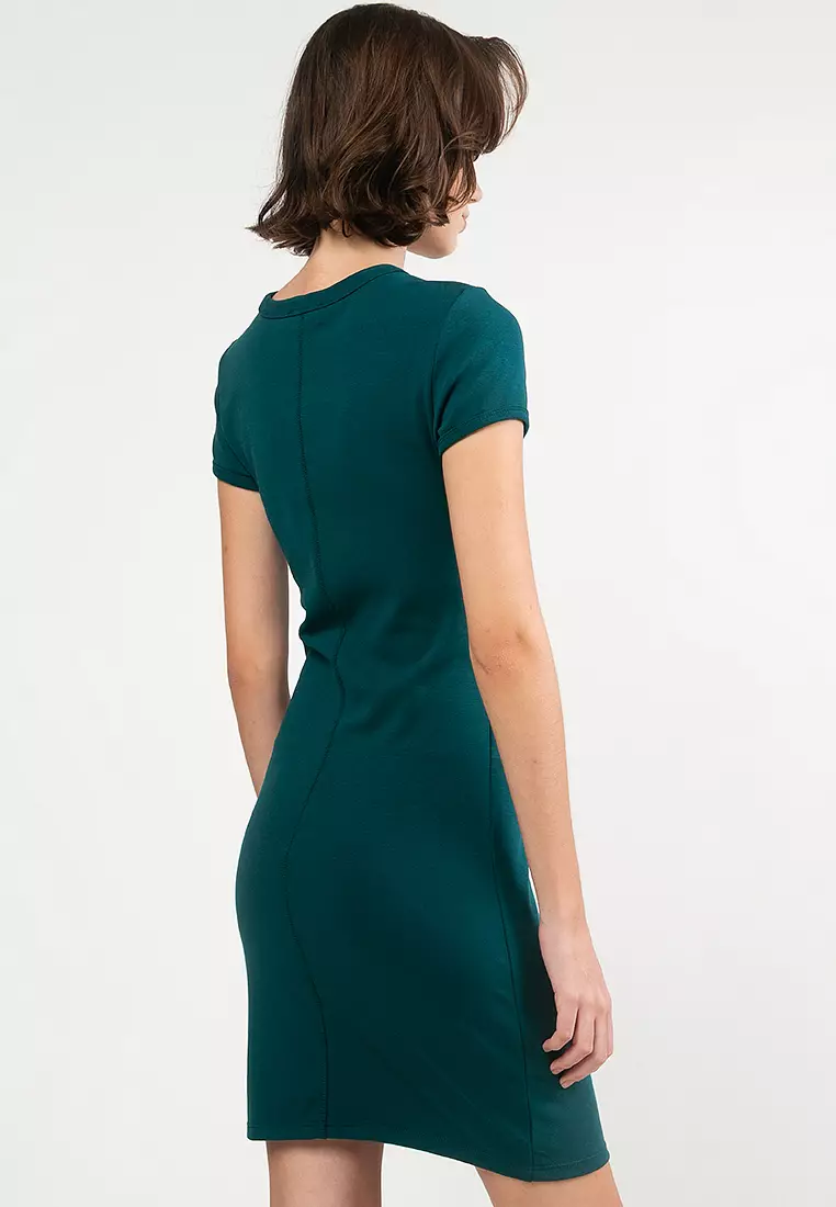 strapless open back dress White Midi Dress With Side Cut Ribbed – Styledup.co.uk main image 0