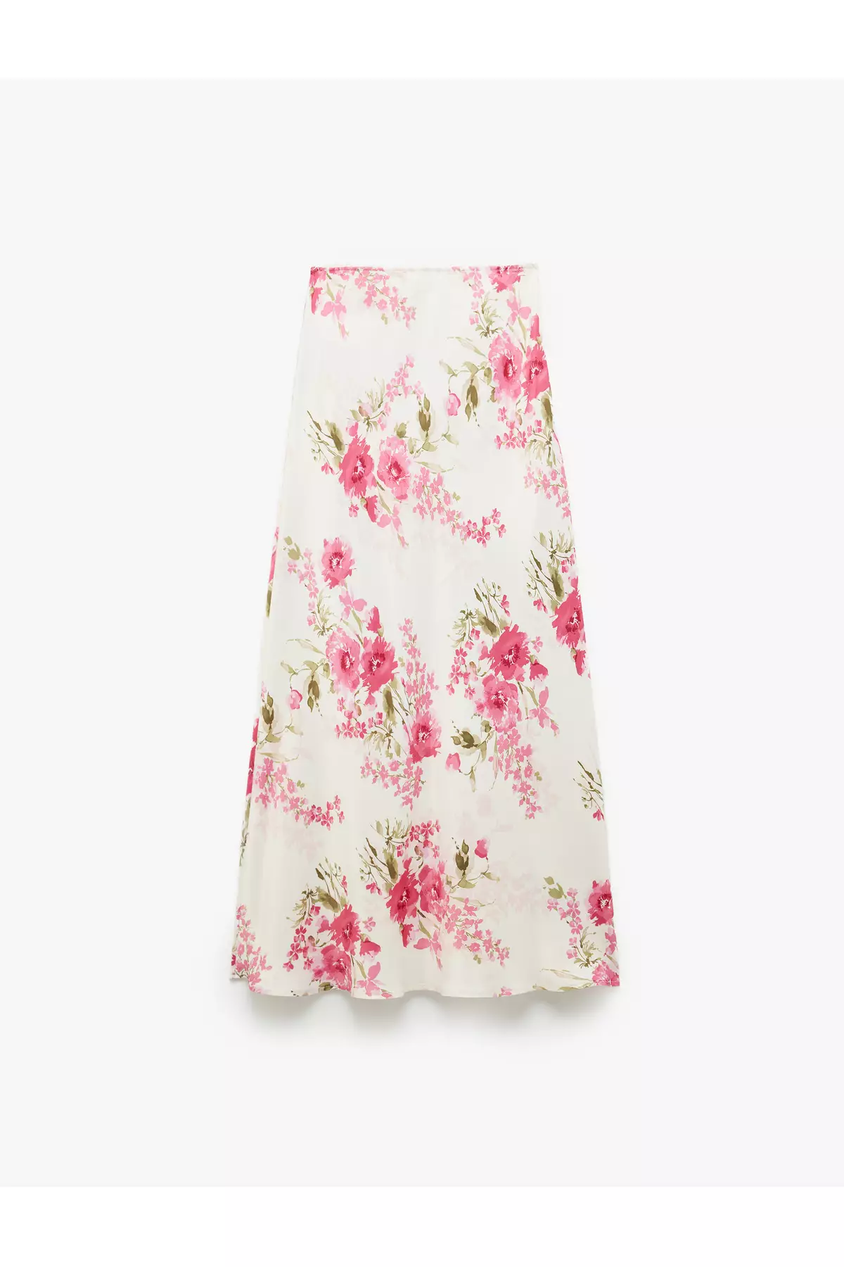 Viscose Fabric Midi Length Floral Satin Flared Skirt