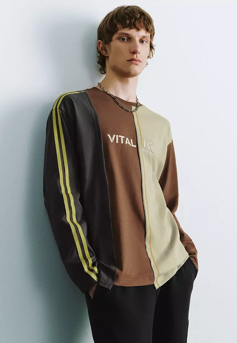 UR冬季新款男街头风解构设计感字母拼色长袖T恤UMV440158