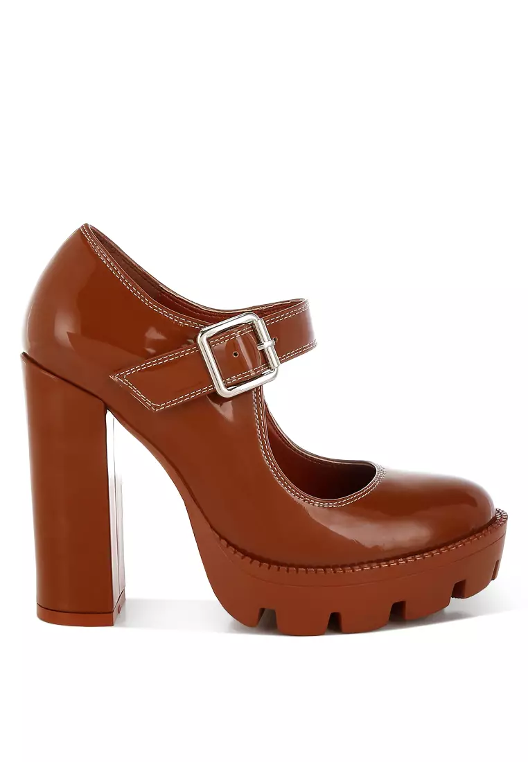 Discount on London Rag  shoes - SKU: Tan Patent Pu High Heeled Mary Jane Shoes
